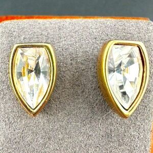 Vintage Swarovski Gold Tone Clear Crystal Stud Earrings Post Back Pierced ear